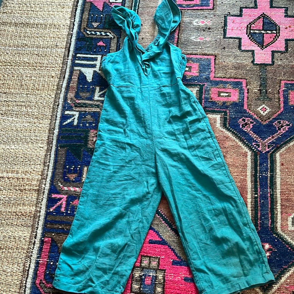 Old navy Sleeveless ruffle-trim linen-blend jumpsuit for girls